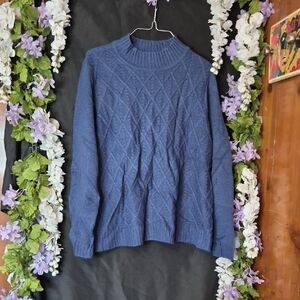 Koret Navy Diamond Cable Turtleneck Sweater